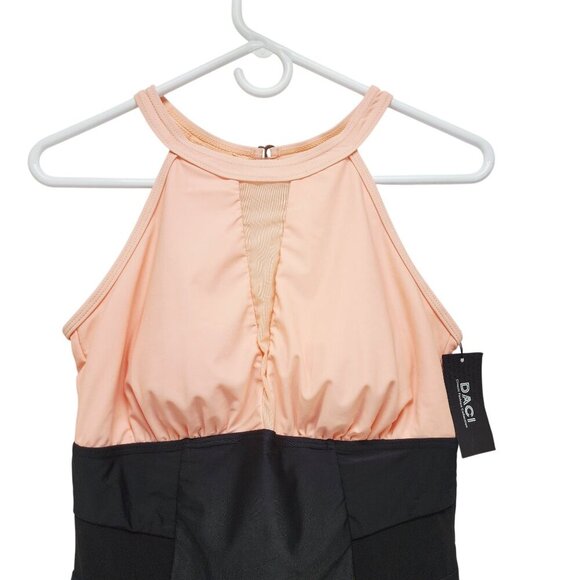 Halter Neck Color Block black pink One-Piece Swimsuit  Back Closure Size 12W - Picture 3 of 9